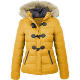 Parkas Winter Jacket Warm Casual Fur Collar Horn Buckle JacketsWomen's Parkas Winter Jacket Warm Casual Fur Collar Horn Buckle Jacket
